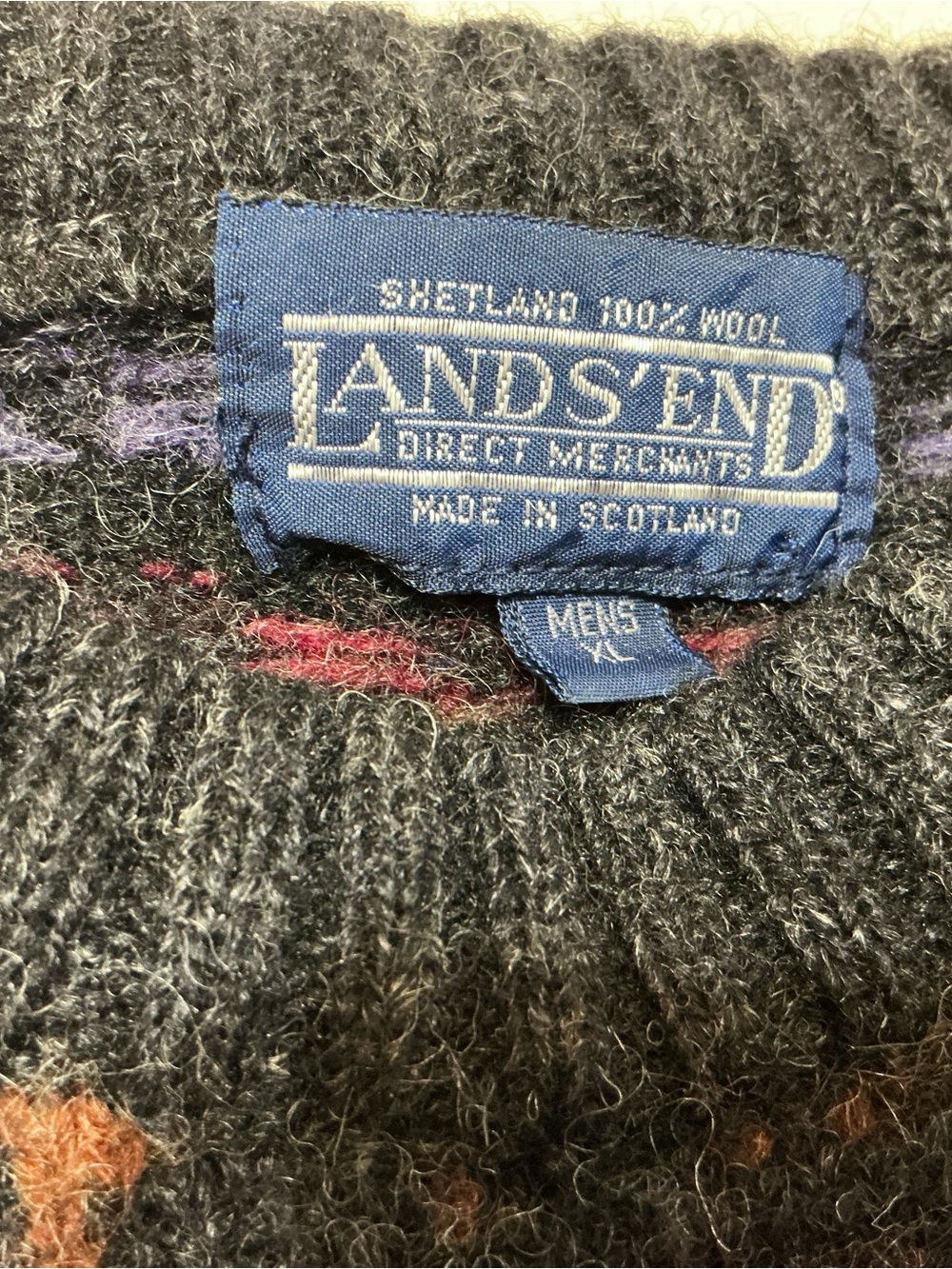 Lands' End Vintage Shetland Wool Fair Isle Sweater XL Made in Scotland - Picture 3 of 8